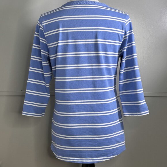 L.L. Bean Women's 3/4 Sleeve Top Tee Shirt Blue and White Stripe Size XS Petite - Picture 7 of 10